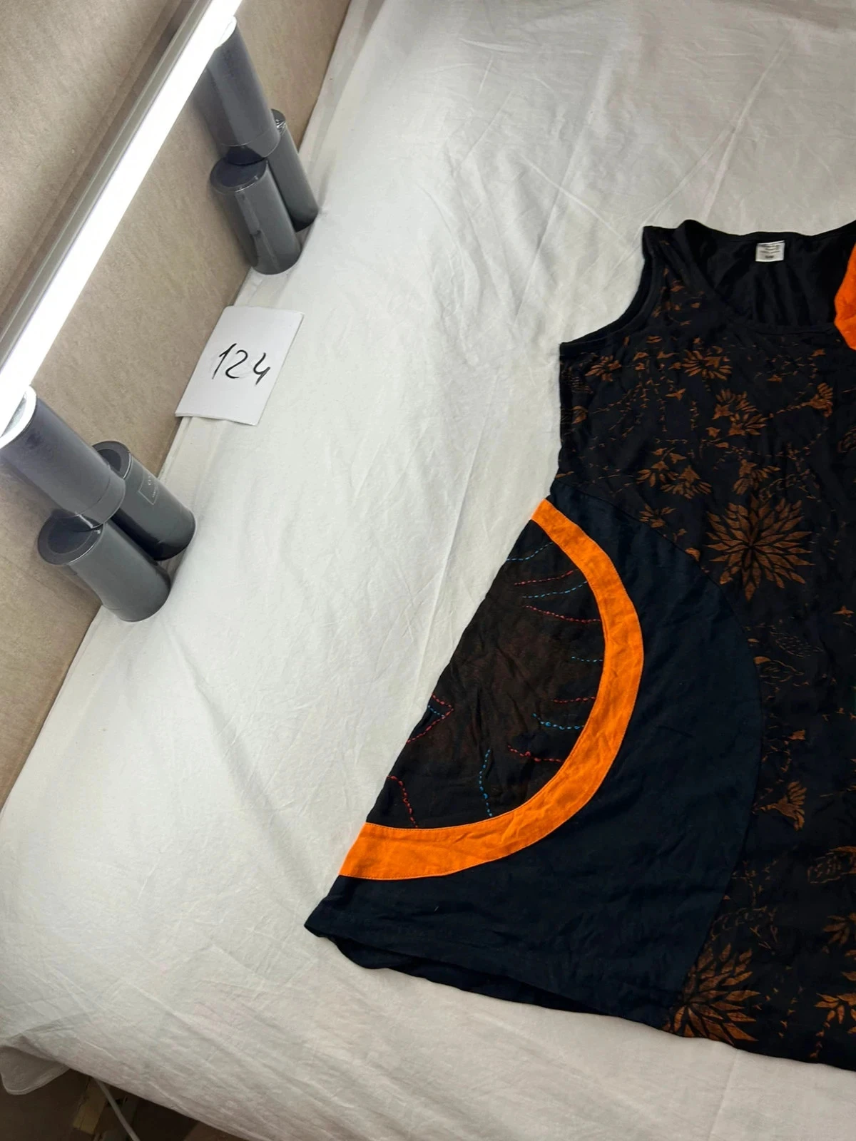 Vintage black and orange patterned dress size s/m made in Nepal 100% Cotton – photo 3